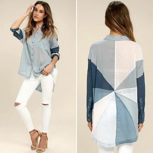 Free People Tops - Free People RAINBOW RAYS BLUE BUTTON DOWN sz XS - OB571414